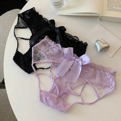 Pack Of 3 Women's Elegant Lace Panty with Beautiful Satin Bow Design, Stylish Floral Lace Detailing, Soft & Comfortable Ladies Underwear – 357