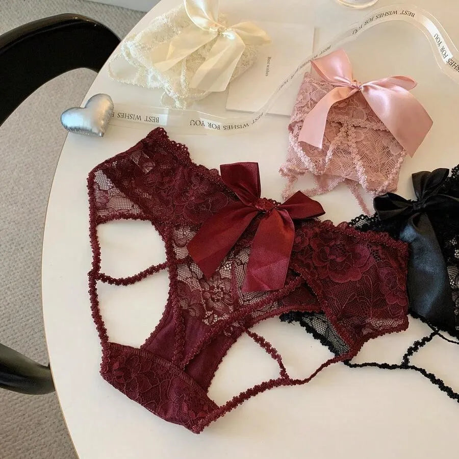 Pack Of 3 Women's Elegant Lace Panty with Beautiful Satin Bow Design, Stylish Floral Lace Detailing, Soft & Comfortable Ladies Underwear – 357