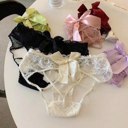 Pack Of 3 Women's Elegant Lace Panty with Beautiful Satin Bow Design, Stylish Floral Lace Detailing, Soft & Comfortable Ladies Underwear – 357
