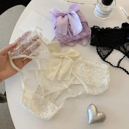 Pack Of 3 Women's Elegant Lace Panty with Beautiful Satin Bow Design, Stylish Floral Lace Detailing, Soft & Comfortable Ladies Underwear – 357