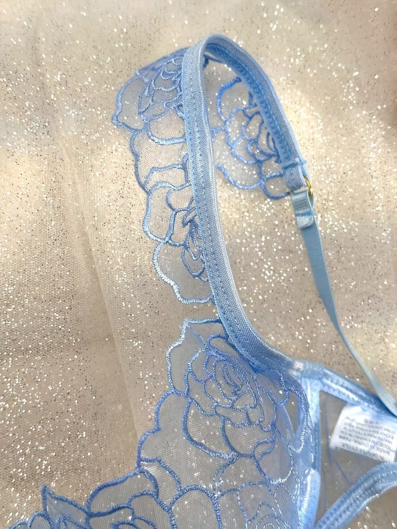 Flourish New Style Sexy Elegant Flower Lace Lingerie Set  Non Padded Wired bra  – Soft Mesh Floral Embroidered Bra & Panty L2201