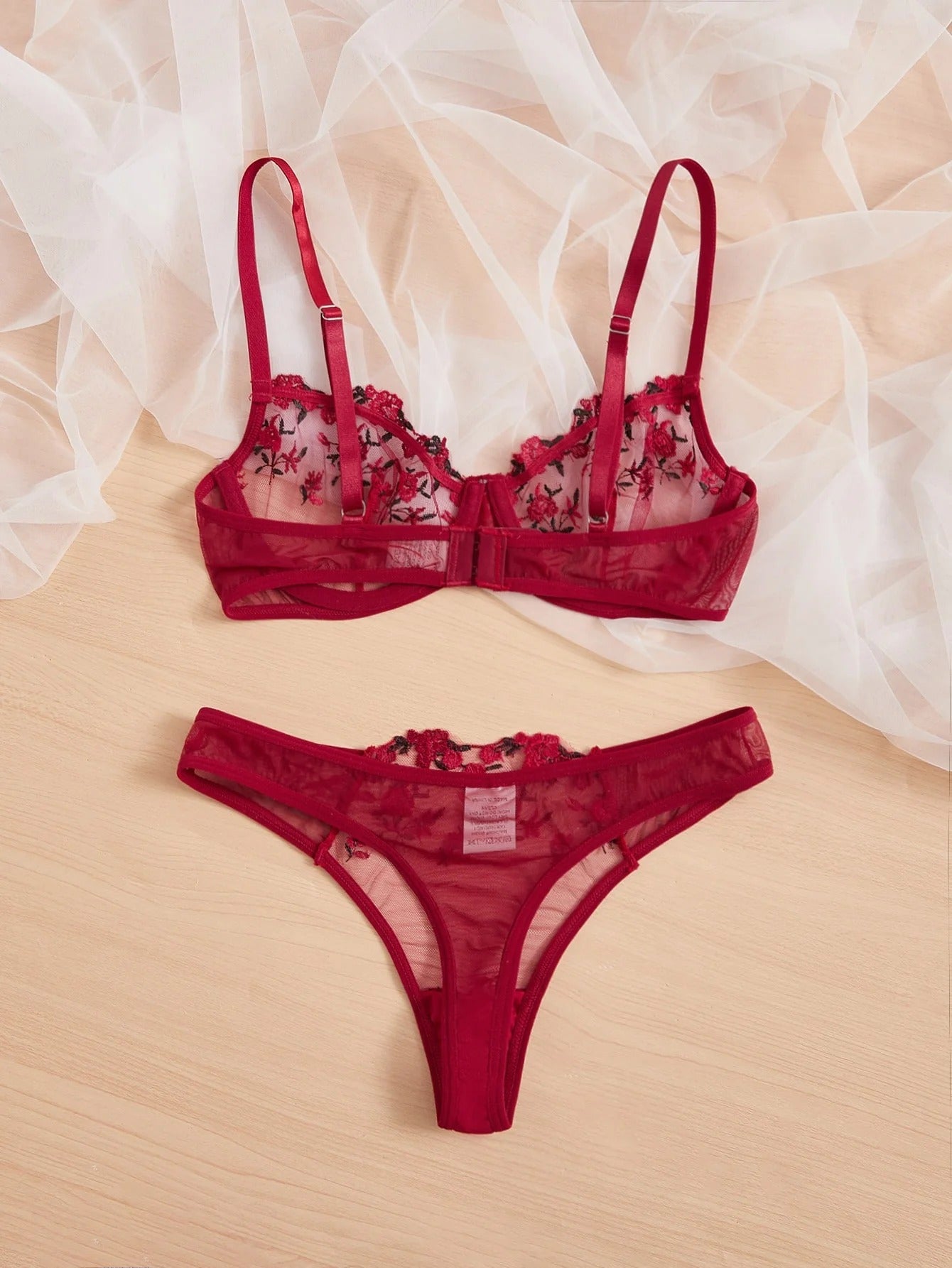 Flourish Sexy Elegant Flower Lace Lingerie Set – Soft Mesh Floral Embroidered Bra & Panty