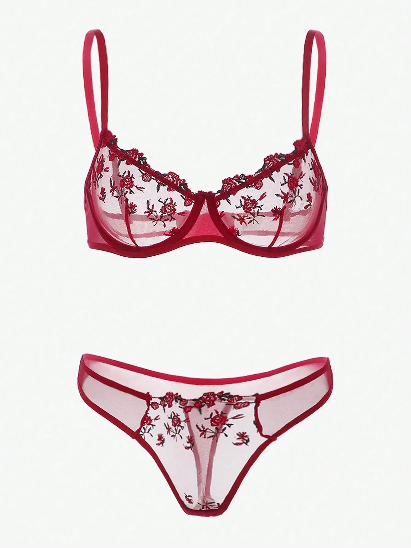 Flourish Sexy Elegant Flower Lace Lingerie Set – Soft Mesh Floral Embroidered Bra & Panty