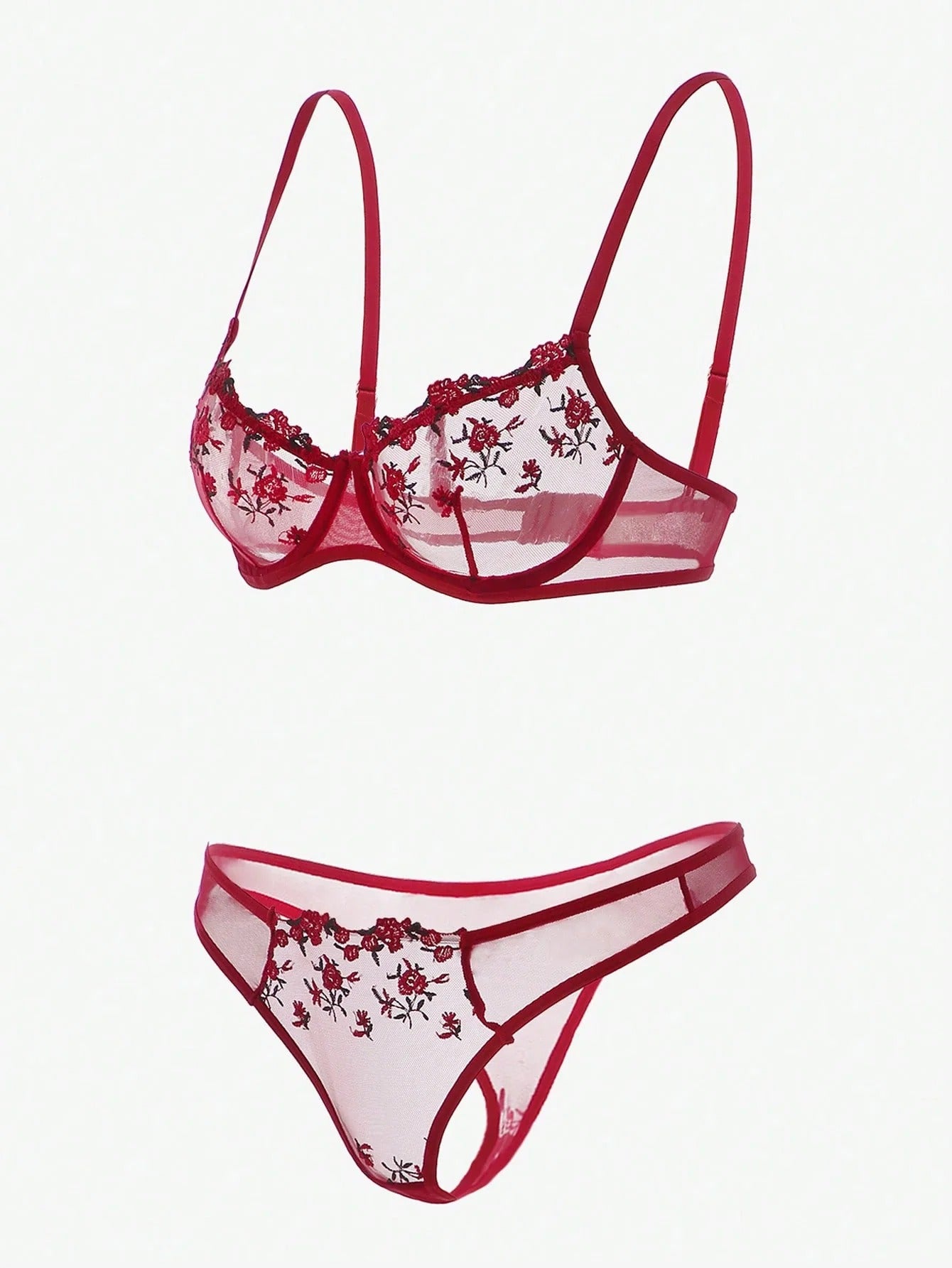 Flourish Sexy Elegant Flower Lace Lingerie Set – Soft Mesh Floral Embroidered Bra & Panty