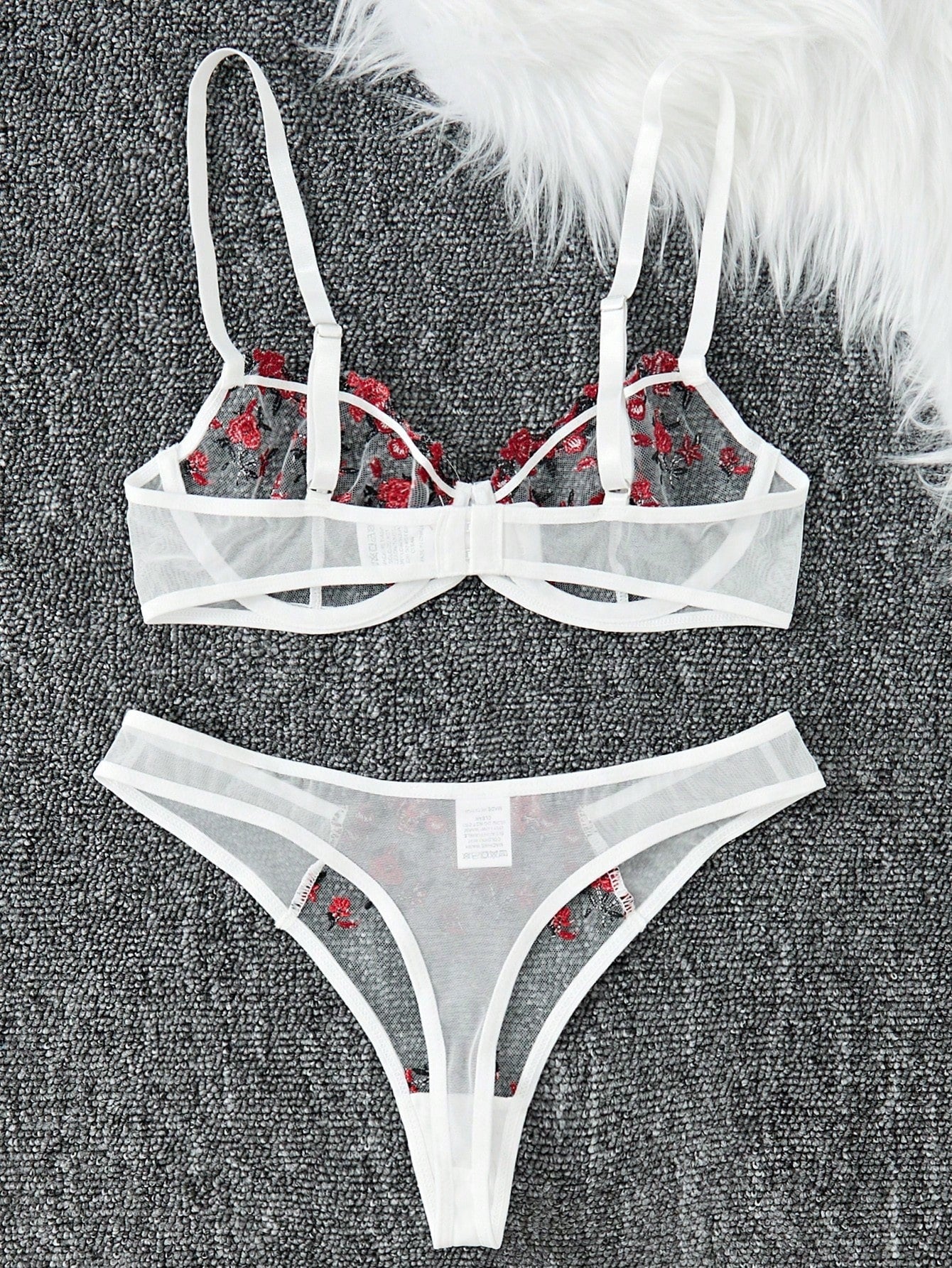 Flourish Sexy Elegant White Flower Lace Lingerie Set – Soft Mesh Floral Embroidered Bra & Panty