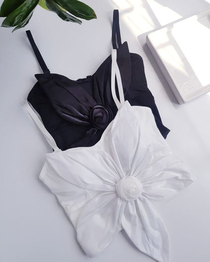 Flourish Satin Big Bow Flower Bra Top – Soft Padded, Adjustable, Elegant Party Wear Top for Girls & Women