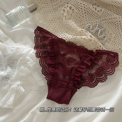Pack Of 3 Women's Elegant Floral Lace Panty with Ruffle Frill Detailing, Soft Sheer Lace Fabric, Stylish Feminine Design, Comfortable Ladies Underwear & Beautiful Delicate Lingerie 351