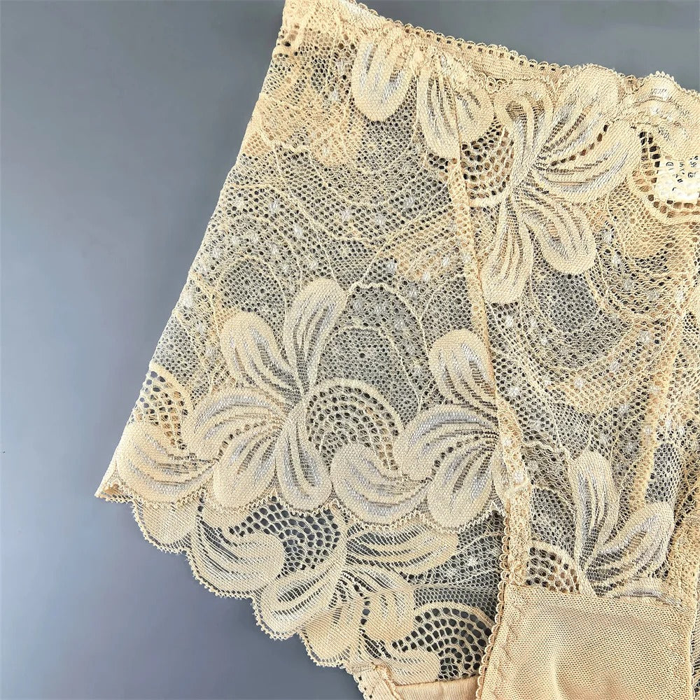 Flourish Pack Of 3 Women’s Hollow-Out Lace Sexy High-Waist Embroidered Floral Transparent Comfortable panty