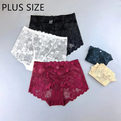 Flourish Pack Of 3 Women’s Hollow-Out Lace Sexy High-Waist Embroidered Floral Transparent Comfortable panty