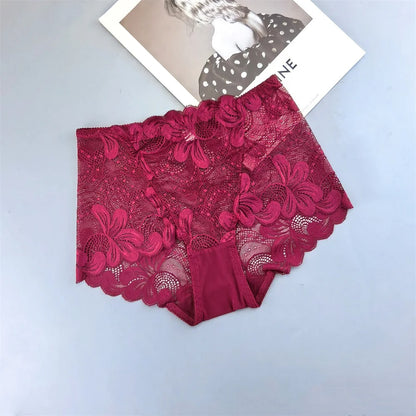 Flourish Pack Of 3 Women’s Hollow-Out Lace Sexy High-Waist Embroidered Floral Transparent Comfortable panty