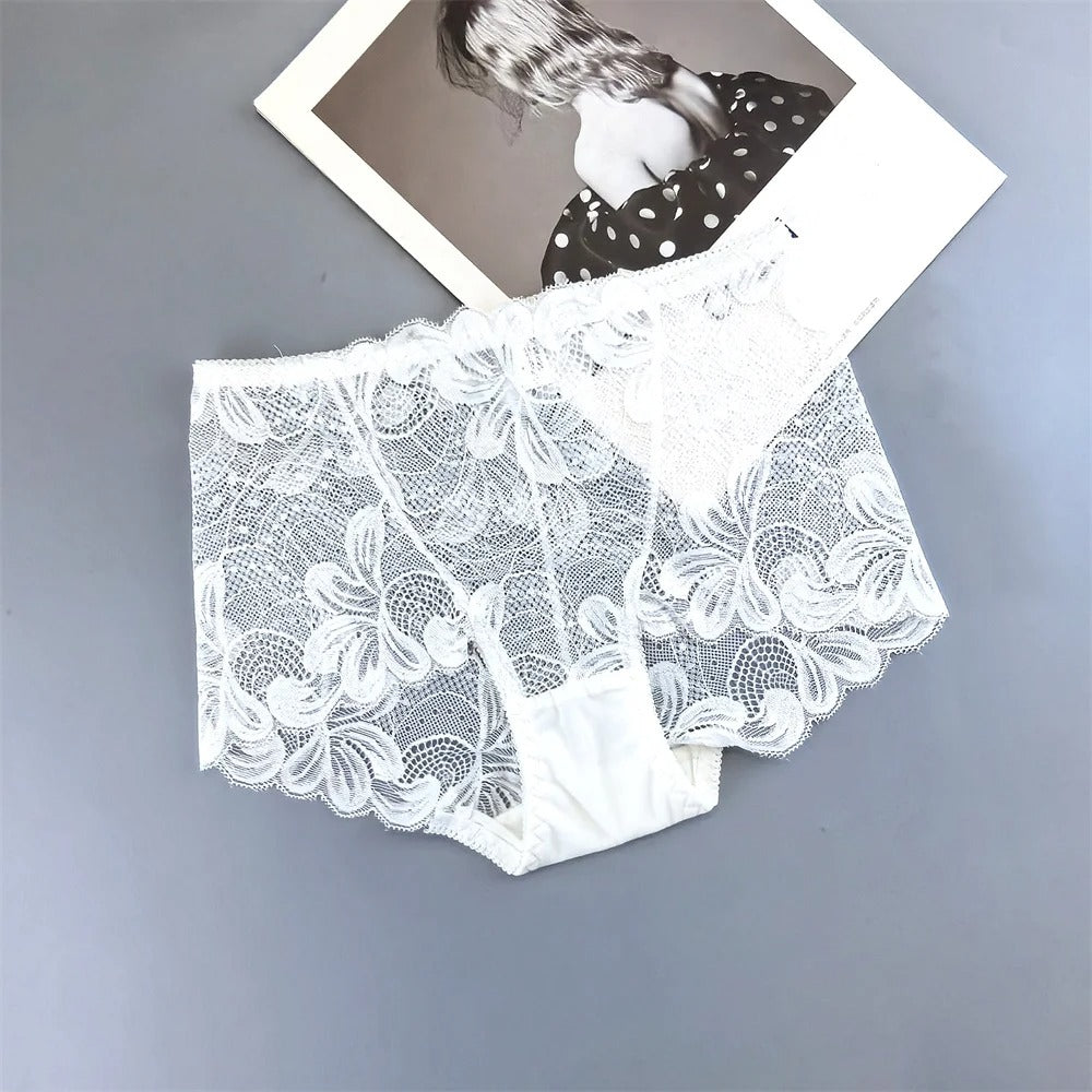 Flourish Pack Of 3 Women’s Hollow-Out Lace Sexy High-Waist Embroidered Floral Transparent Comfortable panty