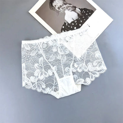 Flourish Pack Of 3 Women’s Hollow-Out Lace Sexy High-Waist Embroidered Floral Transparent Comfortable panty