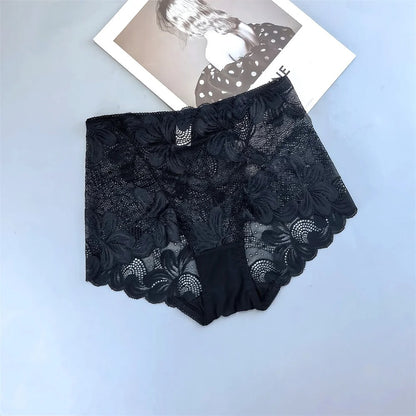 Flourish Pack Of 3 Women’s Hollow-Out Lace Sexy High-Waist Embroidered Floral Transparent Comfortable panty
