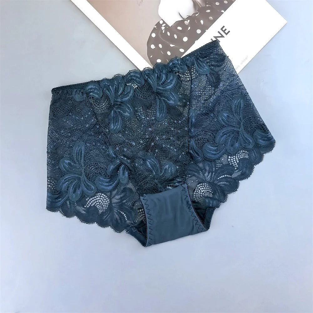 Flourish Pack Of 3 Women’s Hollow-Out Lace Sexy High-Waist Embroidered Floral Transparent Comfortable panty