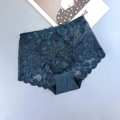 Flourish Pack Of 3 Women’s Hollow-Out Lace Sexy High-Waist Embroidered Floral Transparent Comfortable panty