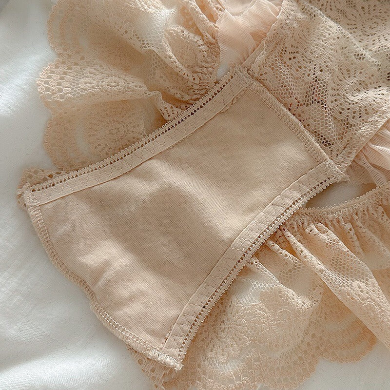 Pack Of 3 Women's Elegant Floral Lace Panty with Ruffle Frill Detailing, Soft Sheer Lace Fabric, Stylish Feminine Design, Comfortable Ladies Underwear & Beautiful Delicate Lingerie 351