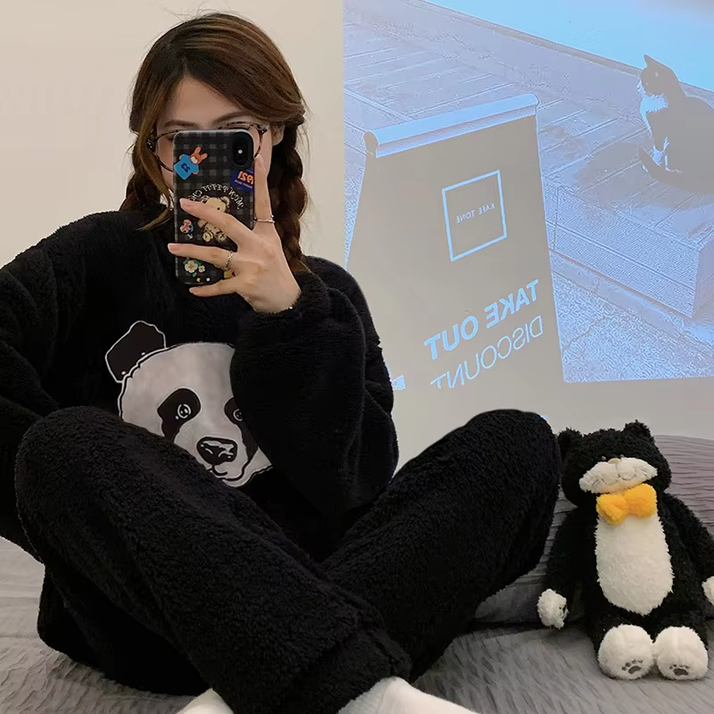 Flourish Cozy Panda Fleece Loungewear Set – Ultra Soft Winter Night Suit