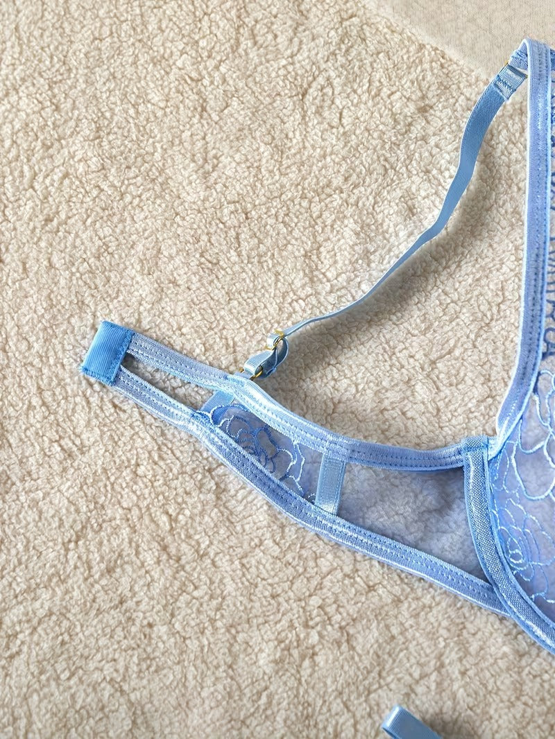 Flourish New Style Sexy Elegant Flower Lace Lingerie Set  Non Padded Wired bra  – Soft Mesh Floral Embroidered Bra & Panty L2201