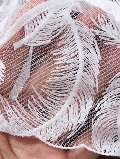 Flourish Non Padded Wired bra Pure Elegance White Floral Lace Lingerie Set – Sheer Mesh Embroidered Bra & Panty feather pattern MSL40316