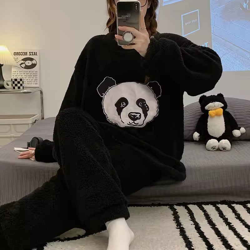 Flourish Cozy Panda Fleece Loungewear Set – Ultra Soft Winter Night Suit