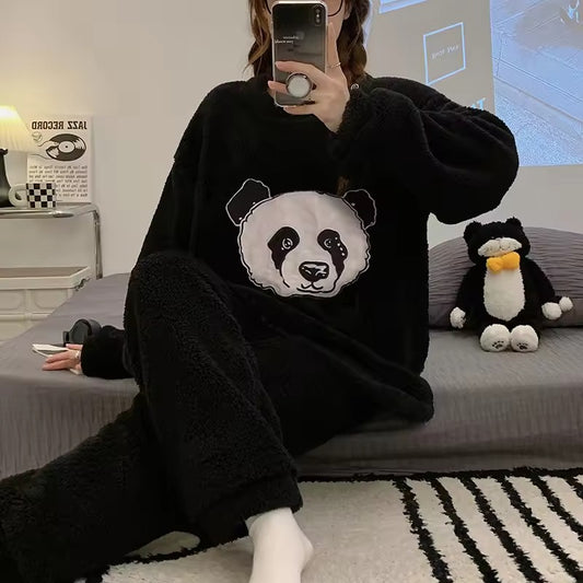 Flourish Cozy Panda Fleece Loungewear Set – Ultra Soft Winter Night Suit