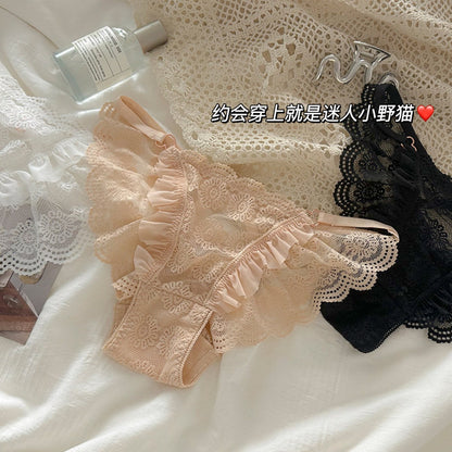 Pack Of 3 Women's Elegant Floral Lace Panty with Ruffle Frill Detailing, Soft Sheer Lace Fabric, Stylish Feminine Design, Comfortable Ladies Underwear & Beautiful Delicate Lingerie 351