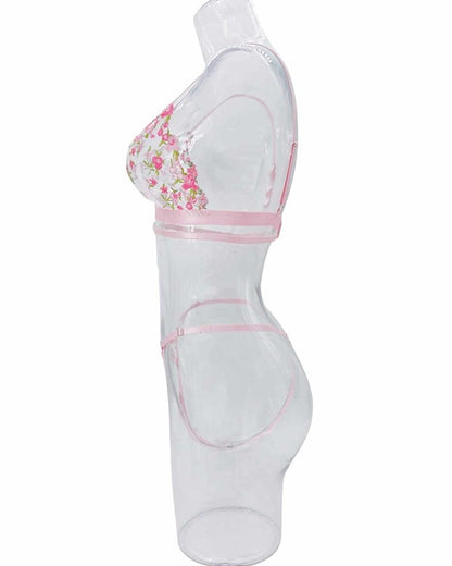 Flourish Non-Padded Non wired Panty Set – Blossom Charm Pink Embroidered Sheer Lingerie 6033