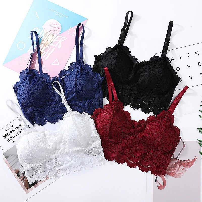 Pack Of 2 Lace V Neck Crochet Bralette Crop Tops Bra-343