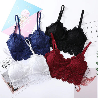 Pack Of 2 Lace V Neck Crochet Bralette Crop Tops Bra-343