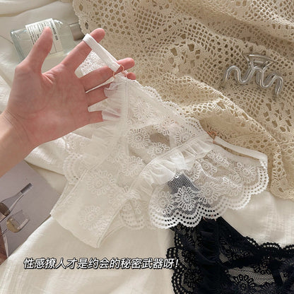 Pack Of 3 Women's Elegant Floral Lace Panty with Ruffle Frill Detailing, Soft Sheer Lace Fabric, Stylish Feminine Design, Comfortable Ladies Underwear & Beautiful Delicate Lingerie 351