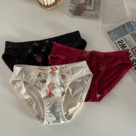 Pack of 2 Floral Lace Designing Trim Satin Panties