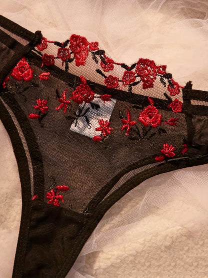 Flourish Sexy Elegant Flower Lace Lingerie Set – Soft Mesh Floral Embroidered Bra & Panty 9987