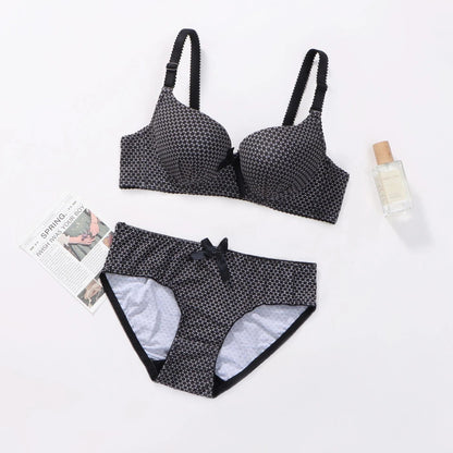 Flourish Wired Dotted Printed Double Padded Bra & Panty Set – Adjustable Straps, Everyday Comfort Lingerie