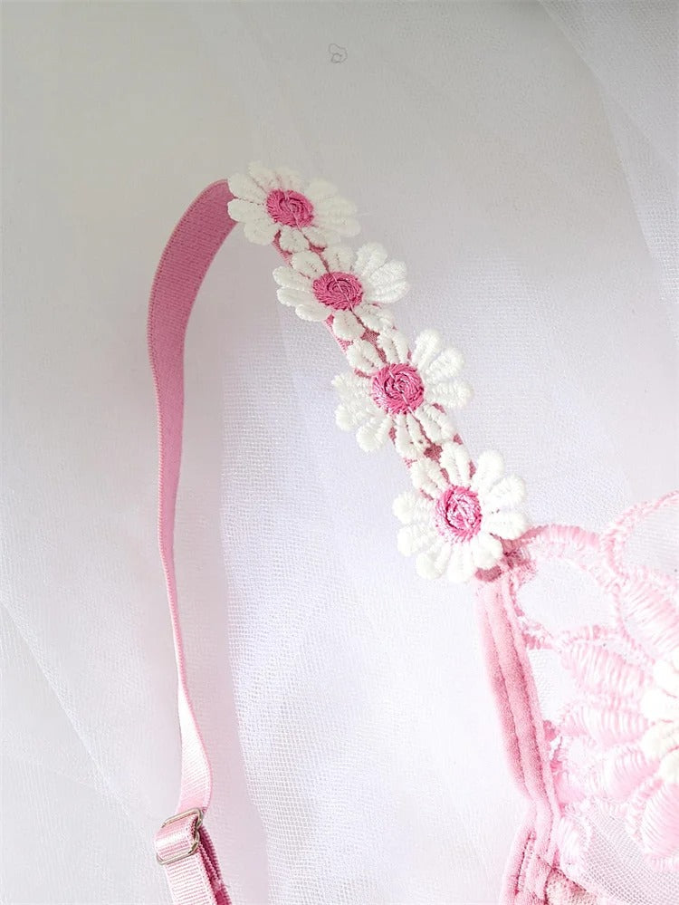 Flourish Sexy Elegant White Lace Lingerie Set – Soft Mesh Floral Embroidered Bra & Panty