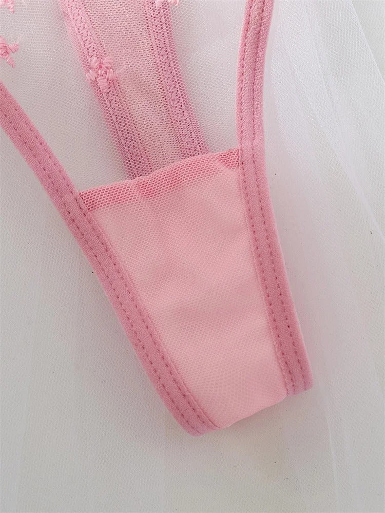 Flourish Sexy Elegant White Lace Lingerie Set – Soft Mesh Floral Embroidered Bra & Panty