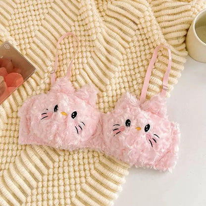 Cute Plush Kitty Anime Bralette & Panty Set