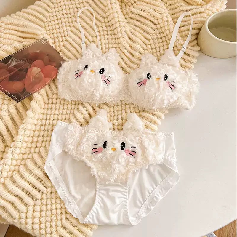 Cute Plush Kitty Anime Bralette & Panty Set
