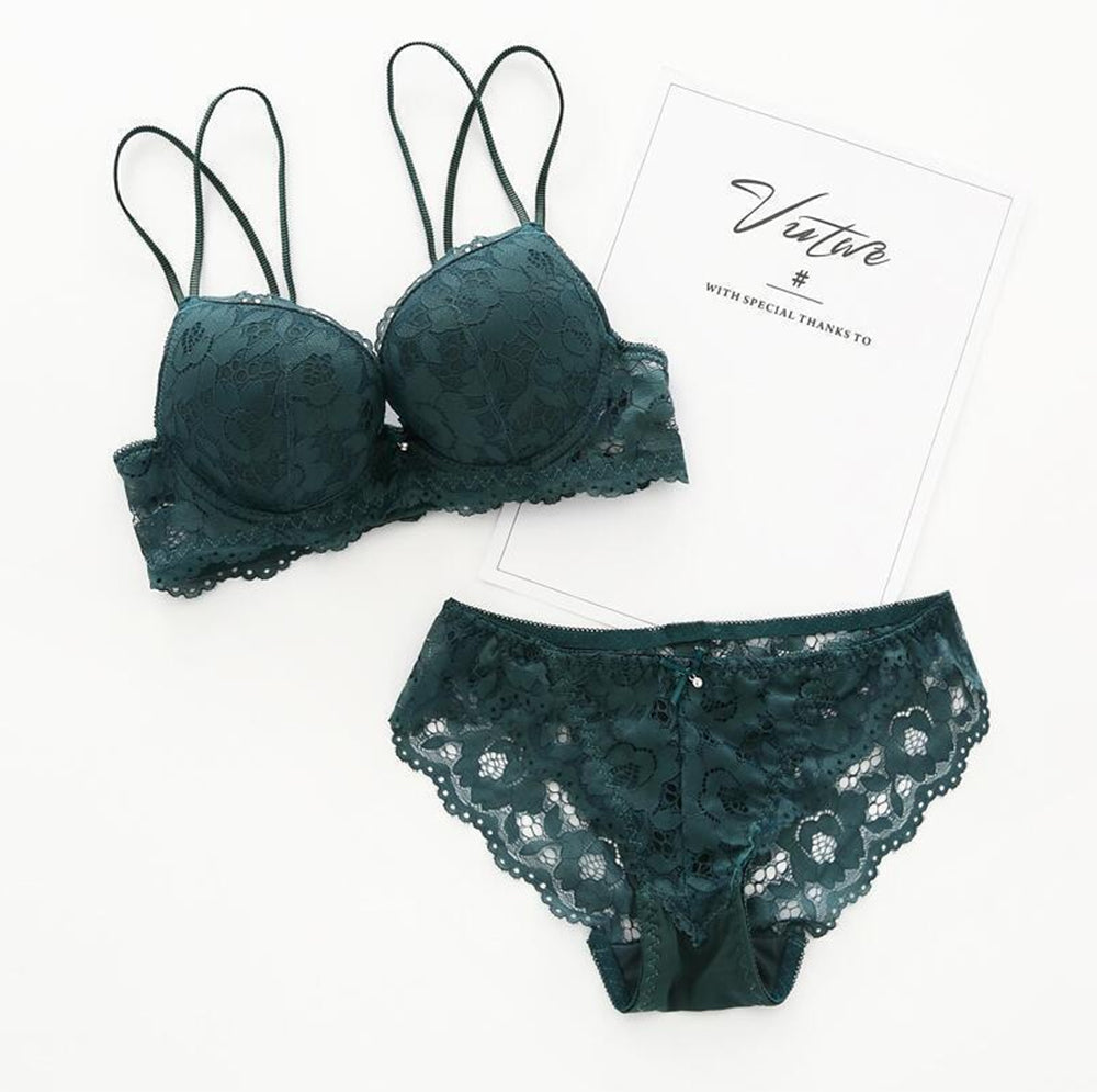 Flourish Elegant Lace Bra & Panty Set – Push Up & Double Padded Comfort with Floral Detailing (8855)