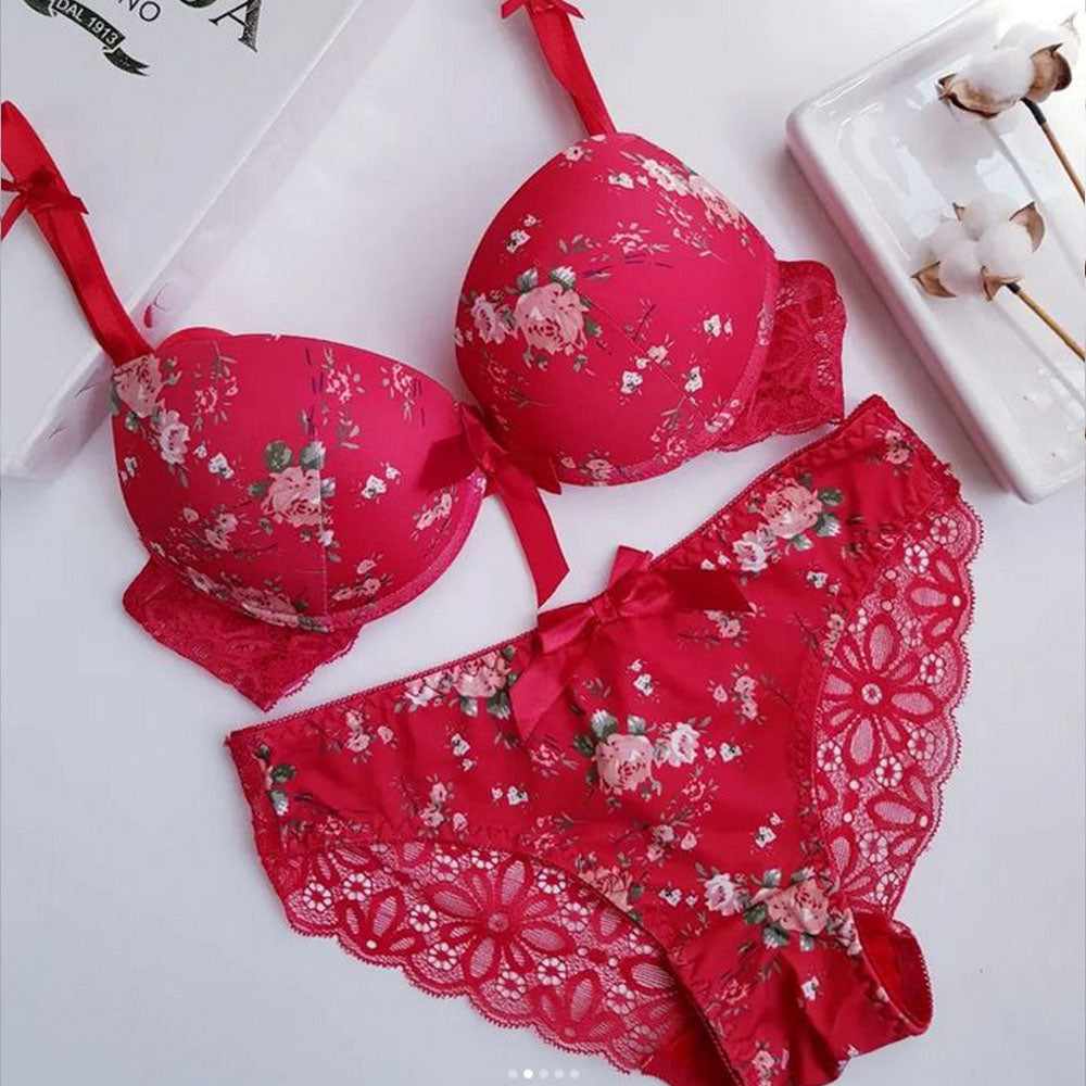 Flourish Delicate Floral Padded Push up Bra & Pantie Set-111