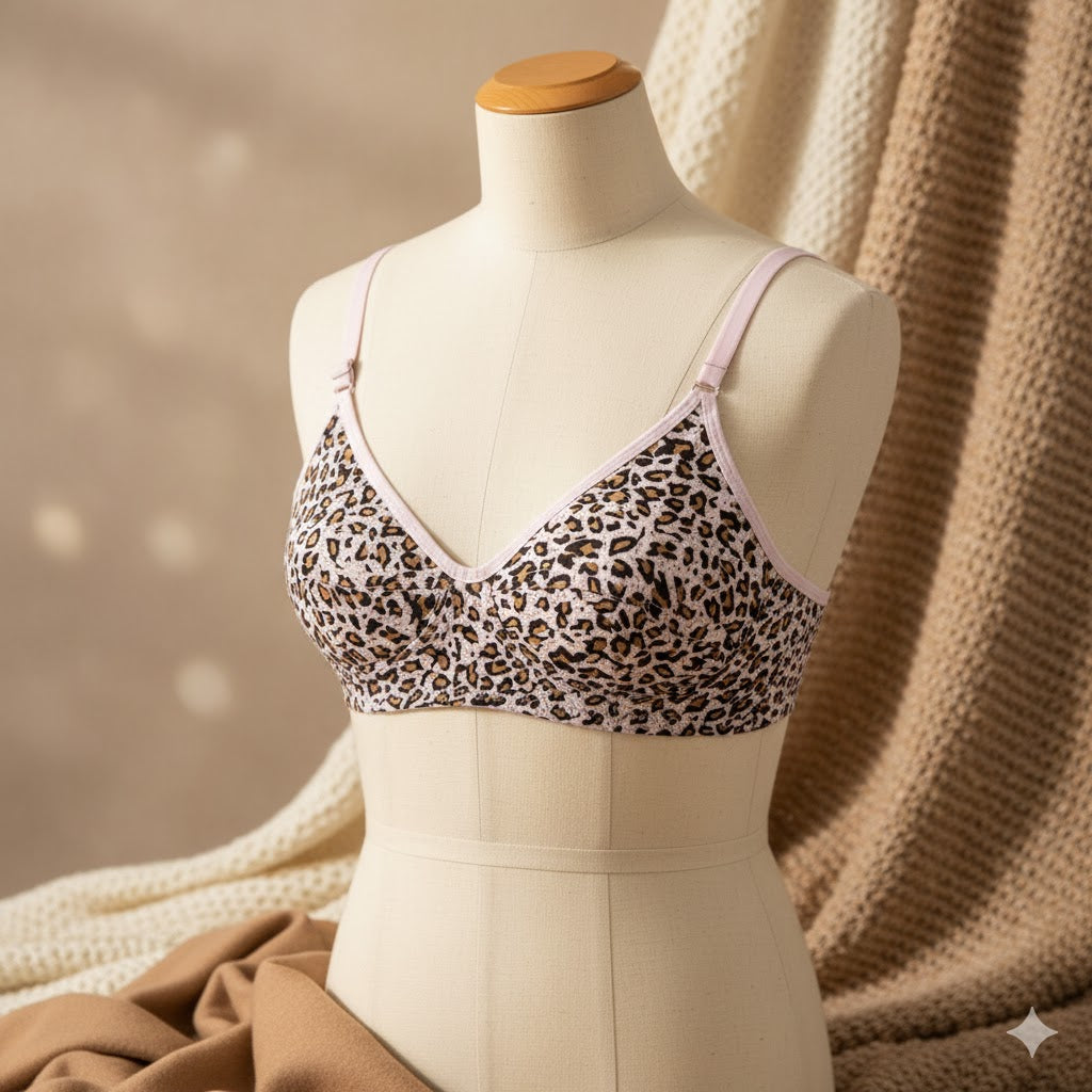 Pack Of 3 Non Padded Leopard Print Cotton Bra – Everyday Comfort Fit