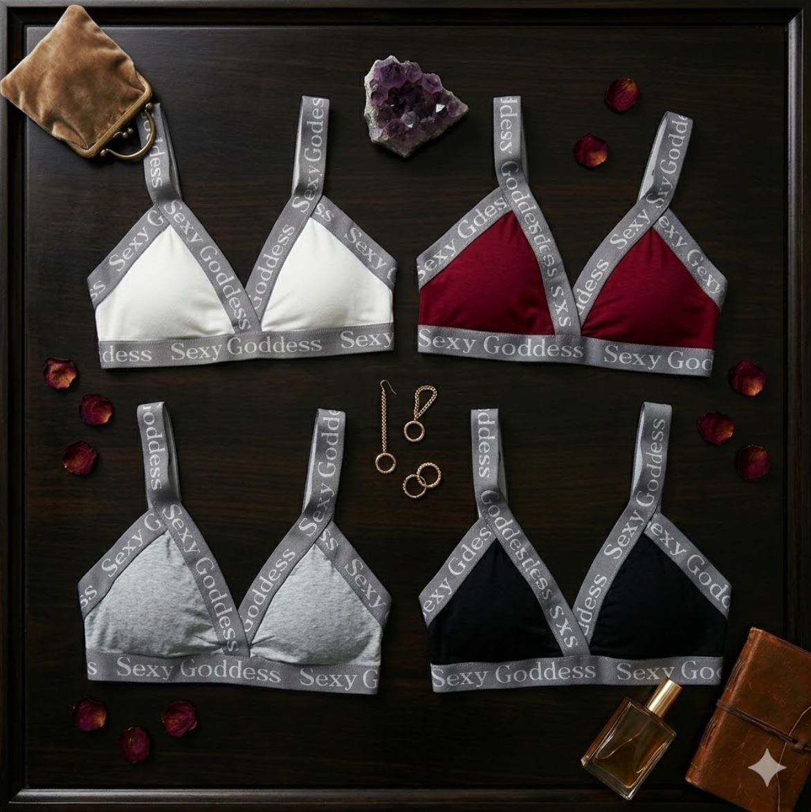 Pack of 3 Women’s Seamless Triangle Bralettes - Sexy Goddess Letter Print Strappy Wire-Free Bras 705