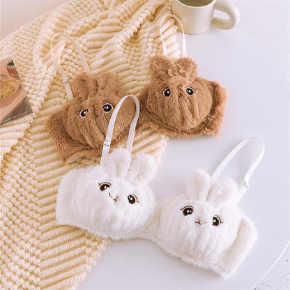 New Japanese Anime Style Plush Bunny Bralette – Cute Fluffy Faux Fur Padded Bra Panty set