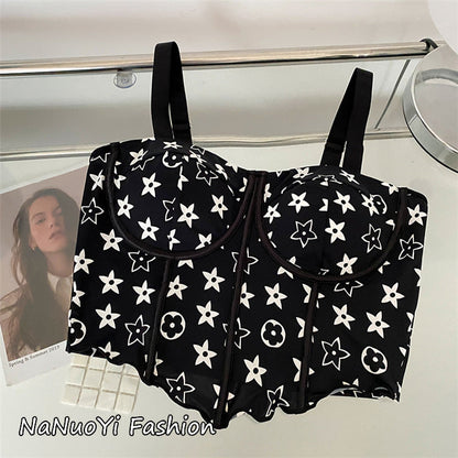 High Quality Full Coverage Adjustable Straps Printed Removable Padded Crop Top-1991