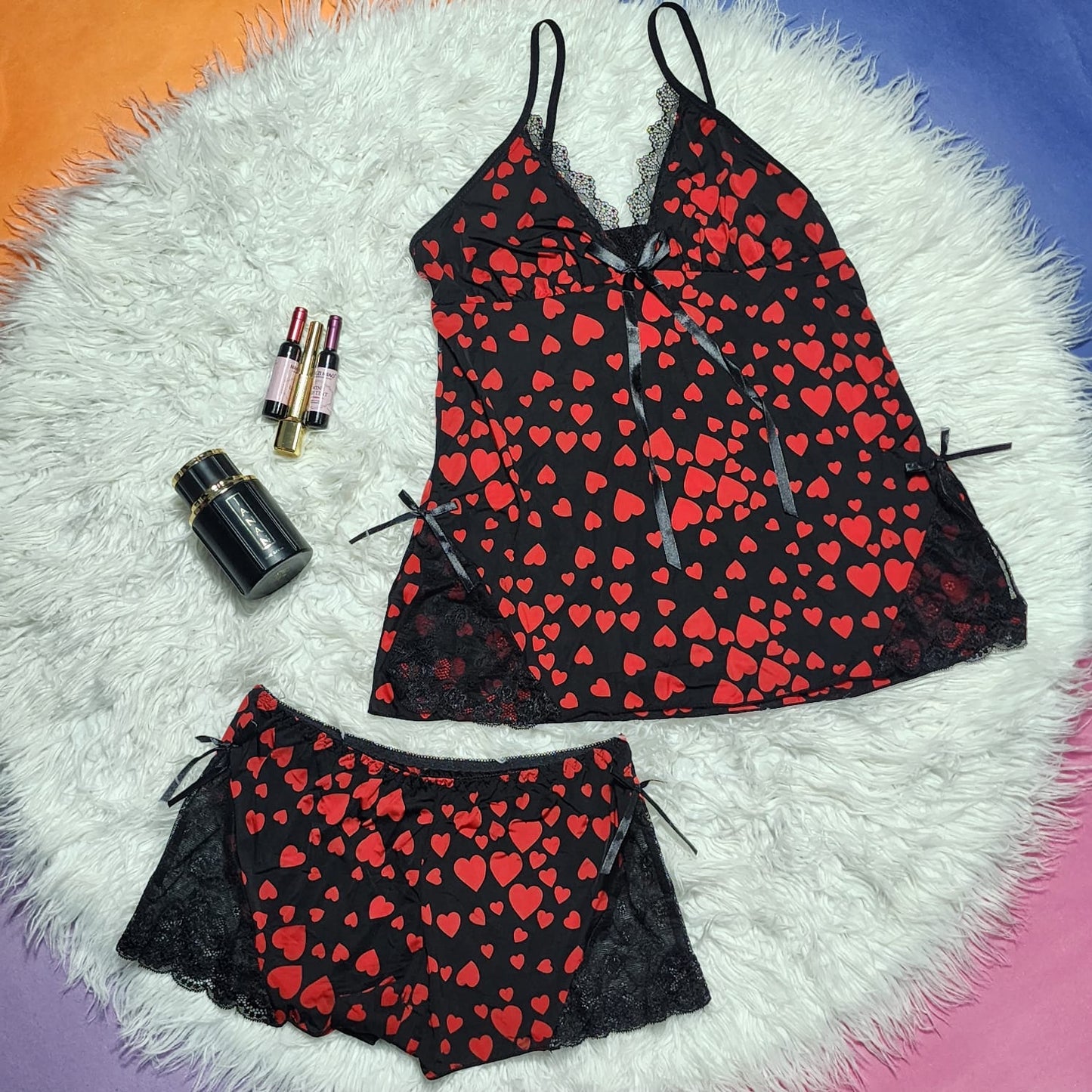 2 Pcs Short Skirt Style Heart Printed Nighty 521.10