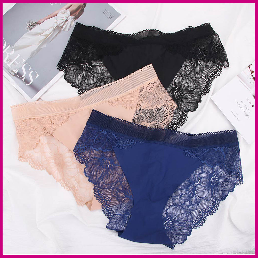 Pack Of 3 Lace Net Seamless Breathable See Through Panties GL 777