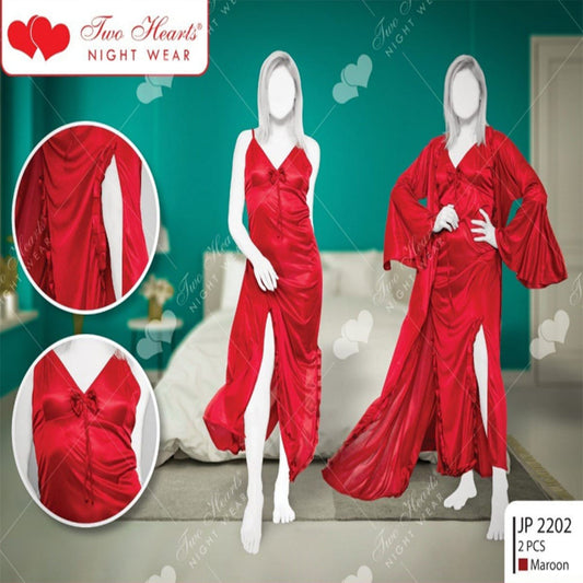 Flourish 2 Pcs Wedding Nightwear Gown Satin Silk JE 2202