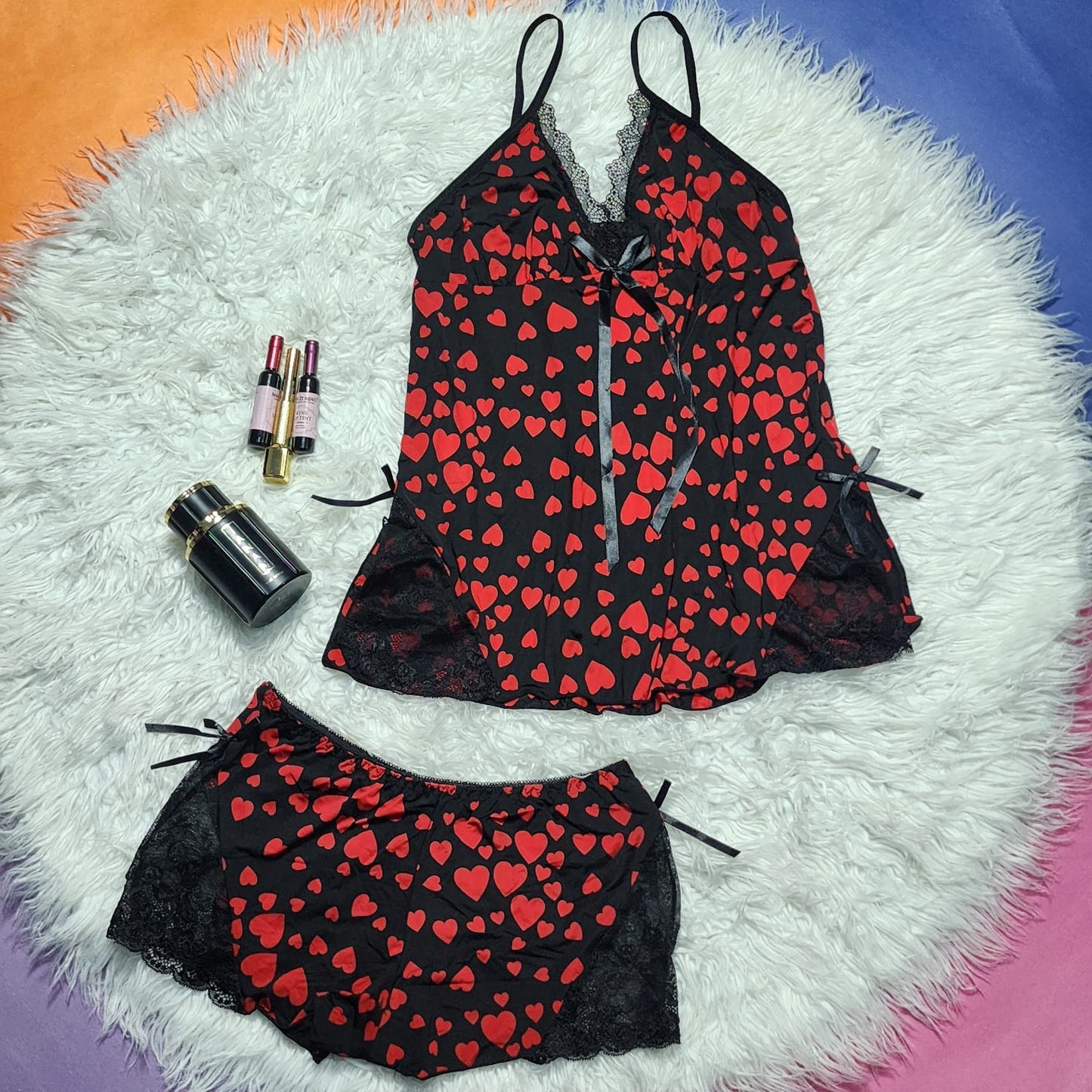 2 Pcs Short Skirt Style Heart Printed Nighty 521.10