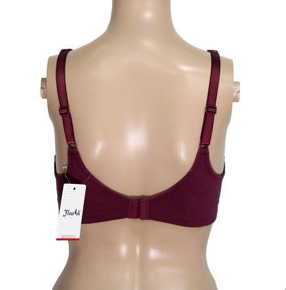 Flourish 61305 non-padded minimizer plus size bra in maroon colour, back view