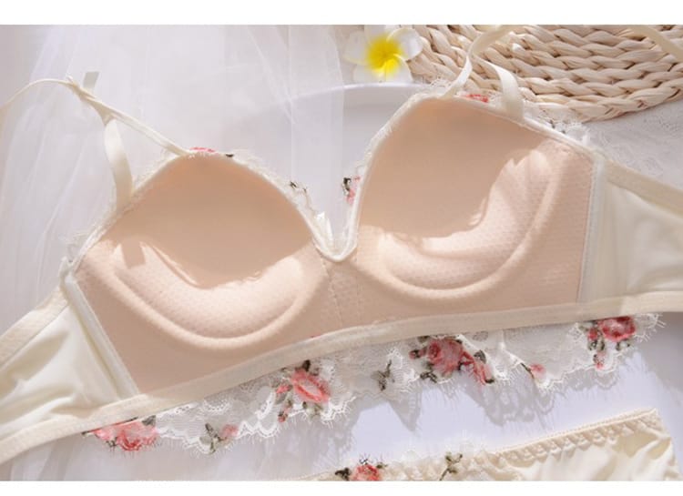 Cute Lace Flower Embroided Adjustable Straps Push Up Bridal Padded Bra 017
