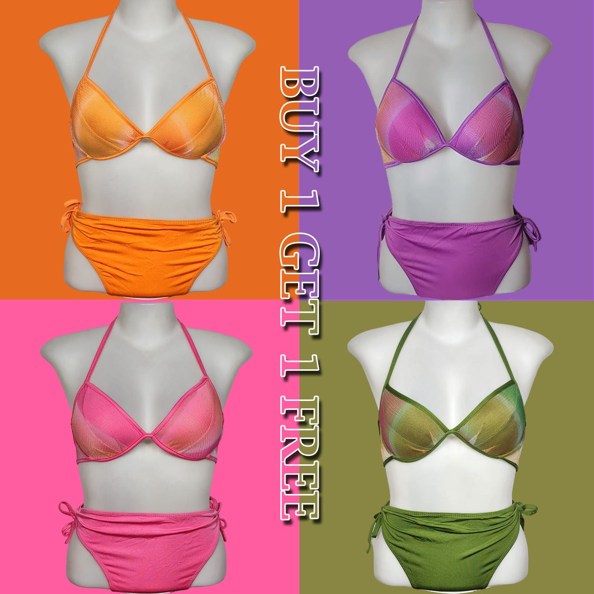 Flourish Buy 1 Get 1 Free Padded Sexy Plunge Tie Triangle Halter Bikini Set